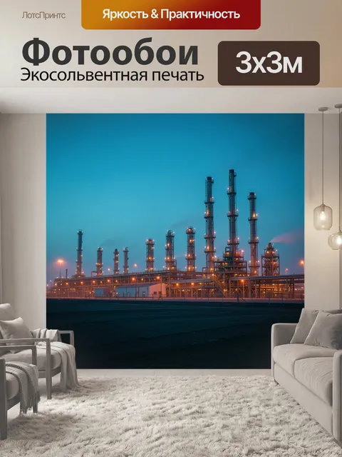 Фотообои Ночной нефтеперерабатывающий завод