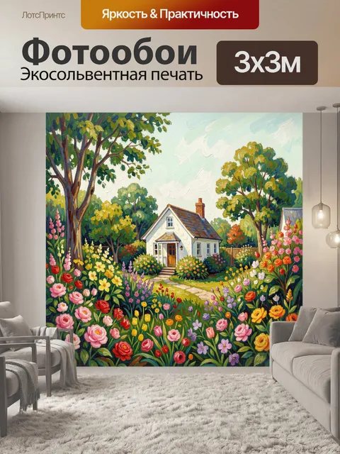 Фотообои Дом среди цветущего сада