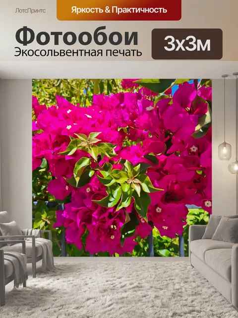 Фотообои Розовая бугенвиллея с листьями