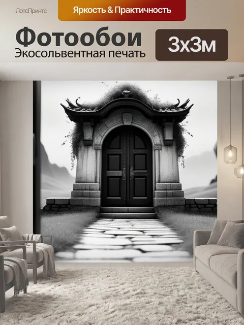 Фотообои пейзаж с дверью чернобелый