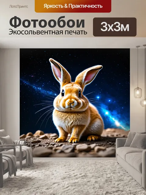 Фотообои зайчонок, изучающий звезды с телескопом