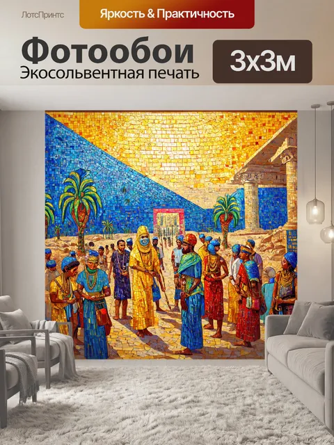 Фотообои египет в стиле вангога: мозаика, пухлая от ярких оттенков, образующая картину жизни и ритуалов