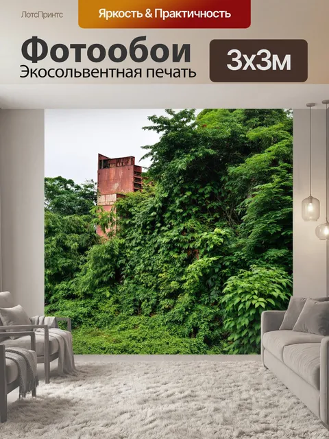Фотообои заброшенные и недостроенные здания в пхеньяне, поросшие зеленью, ржавчина и разруха, но с элементами красоты
