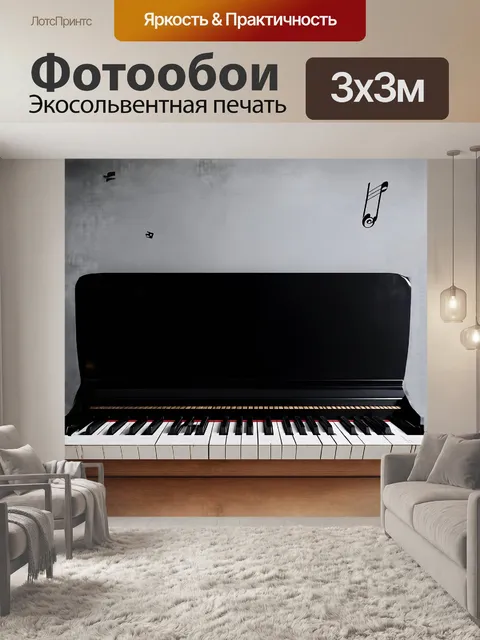Фотообои минималистичное чёрное фортепиано на фоне простой