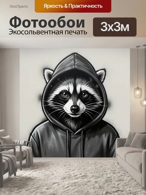 Фотообои Енот в худи