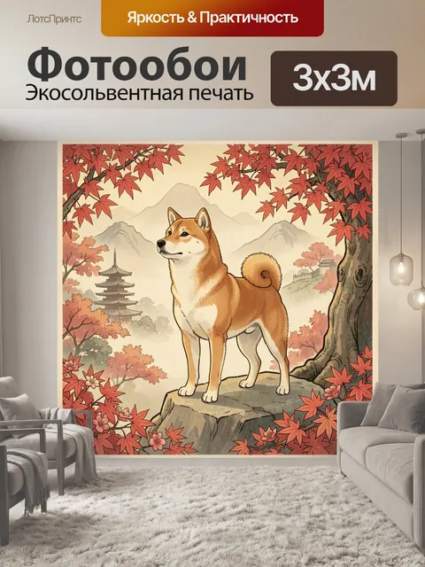 Фотообои Сиба-ину среди японских кленов