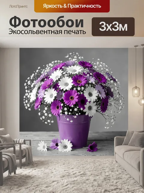 Фотообои Фиолетовые и белые ромашки