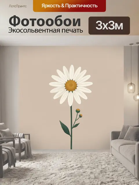 Фотообои Ромашка с бутонами в минимализме