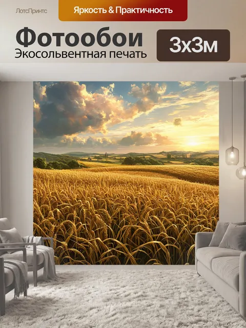 Фотообои поле пшеницы, злаковая культура, желтый колос