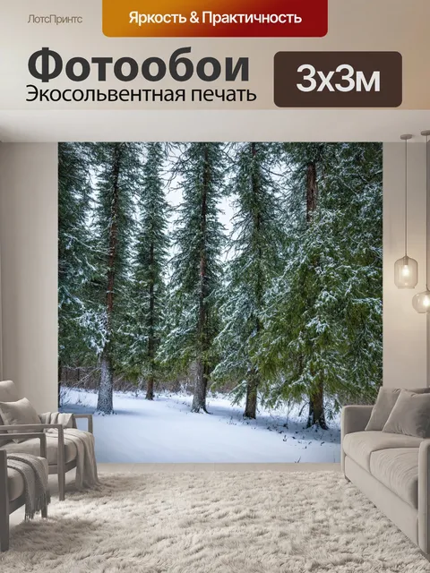 Фотообои лес с зимними пейзажами и заснеженными деревьями