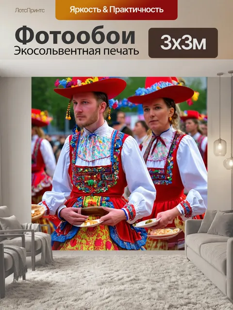Фотообои россия, русская культура: большой фестиваль, народные гулянья, яркие костюмы, традиционные угощения, показы…