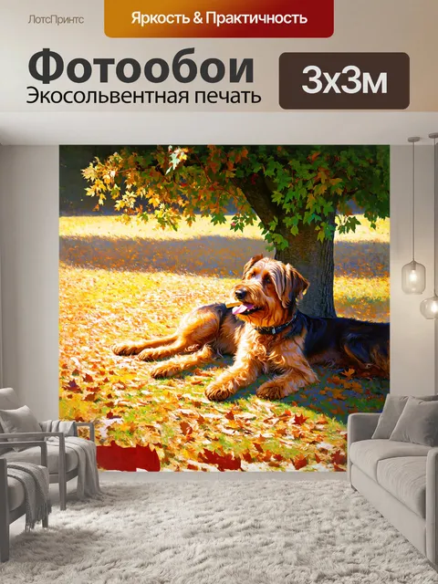 Фотообои спокойная бриарская собака, лежащая под растущим деревом, в тени среза солнечного света