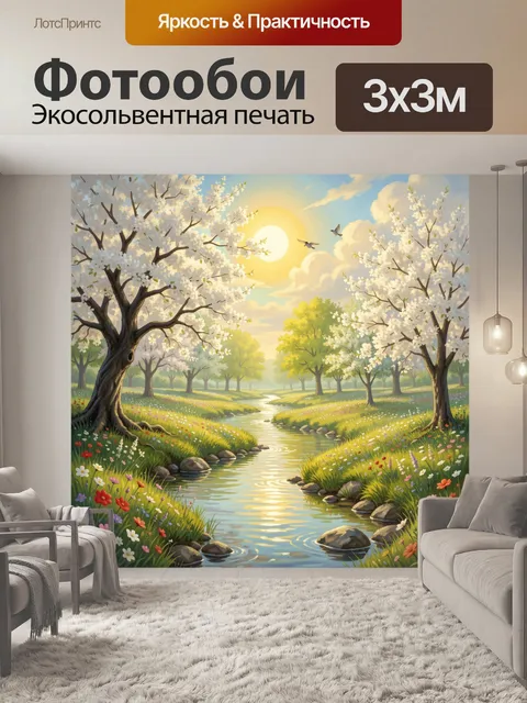Фотообои Весенний сад у ручья