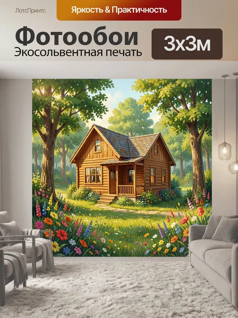 Фотообои Уютный домик среди цветов