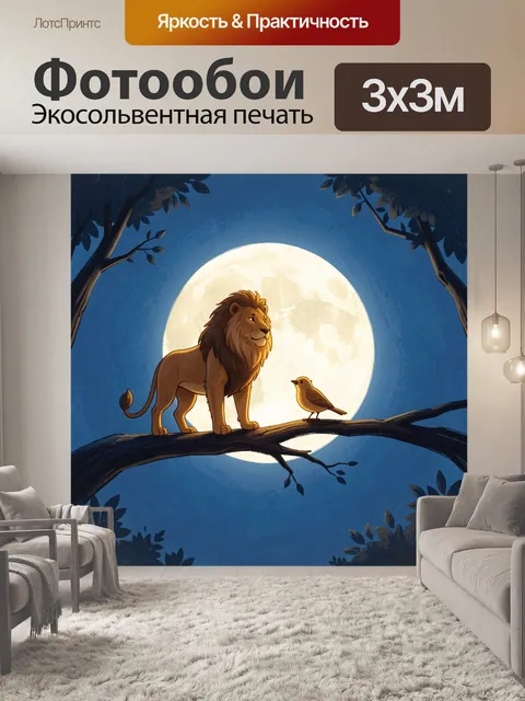 Фотообои Лев и птица на ветке