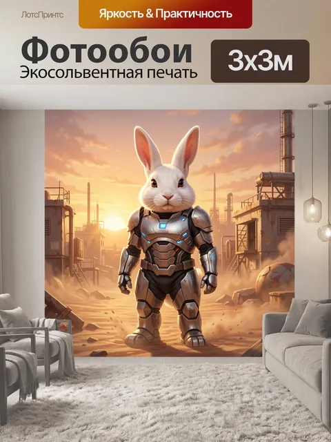 Фотообои Кролик-киборг в индустриальном пейзаже