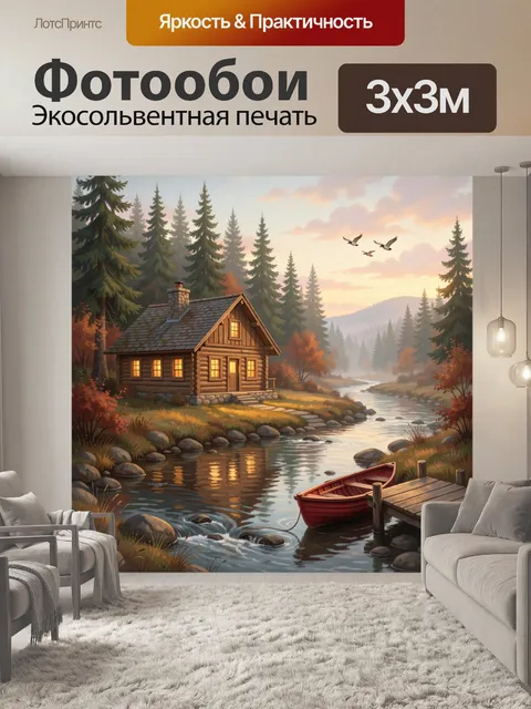 Фотообои Лесной домик у реки