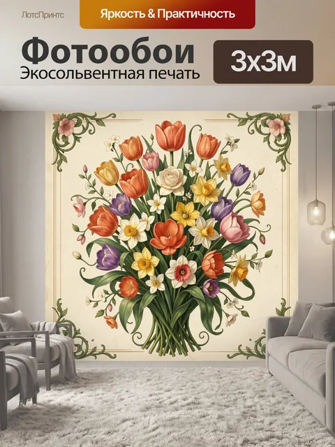 Фотообои Букет тюльпанов и нарциссов