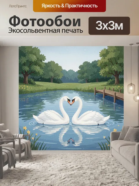 Фотообои Два лебедя на лесном пруду