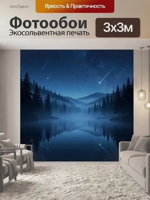 Фотообои Ночное озеро под звездным небом
