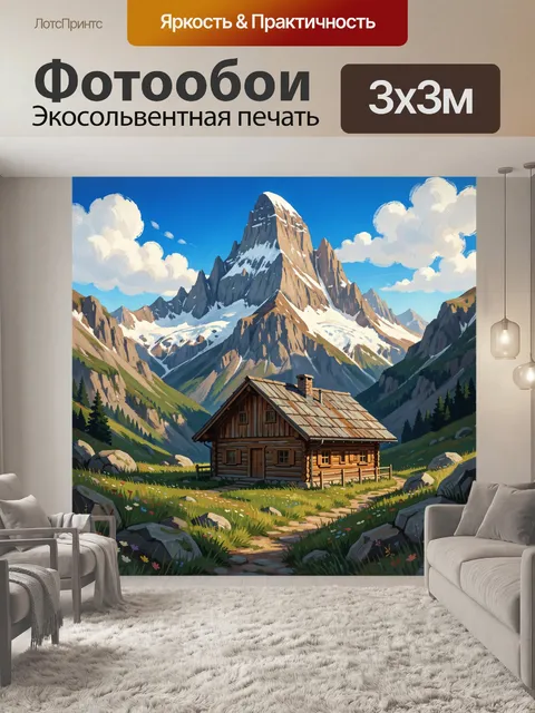 Фотообои Альпийский домик у гор