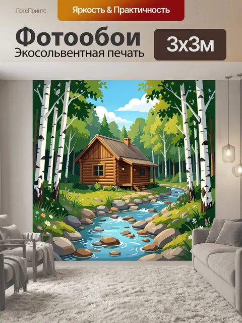 Фотообои Лесная избушка у ручья