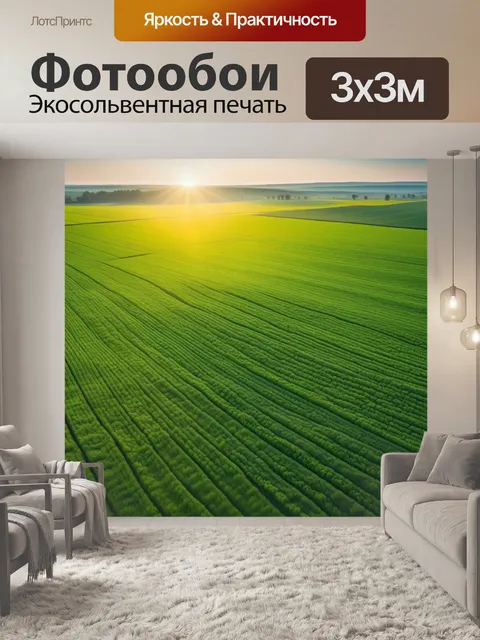 Фотообои светлое утро с зелеными полями и солнцем