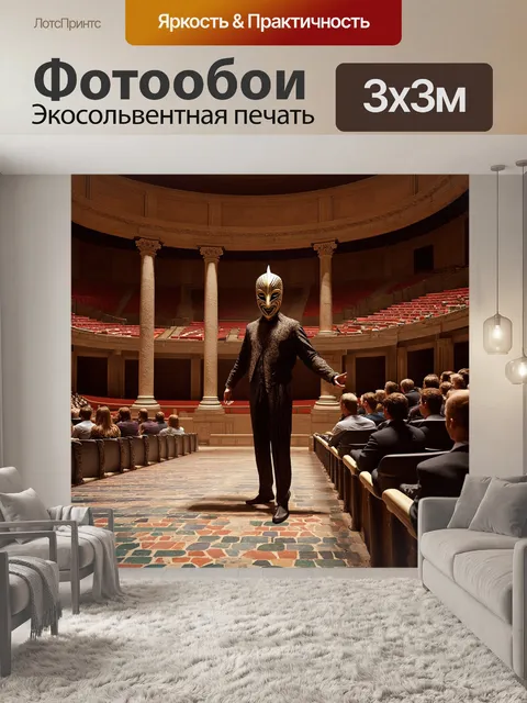 Фотообои великая театральная арена в древнем риме, где актер в стилизованной маске выступает среди зрителей