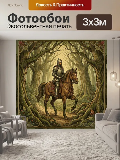 Фотообои Рыцарь на коне в лесу