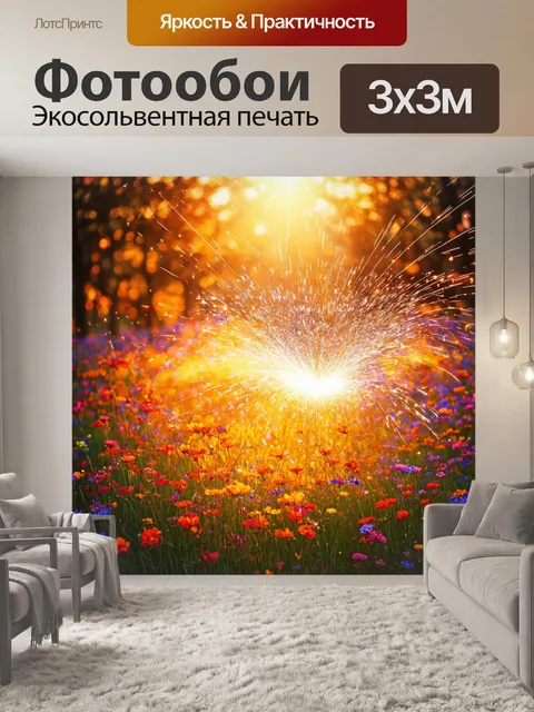 Фотообои ноты, как искры на ветру, создают гармонии с цветами, стелющимися под солнечными лучами