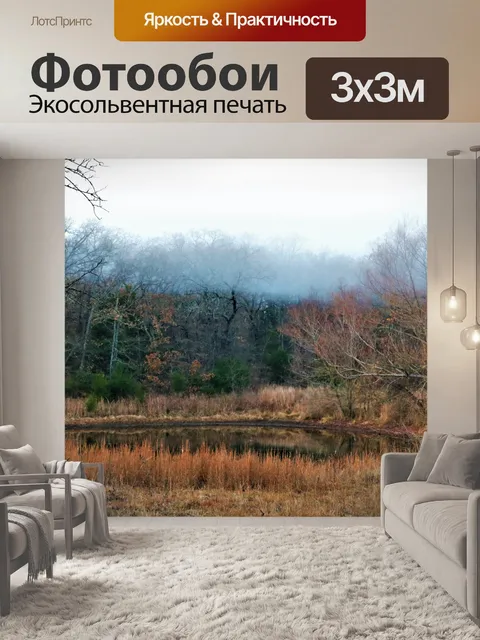 Фотообои Деревенский пруд и туман