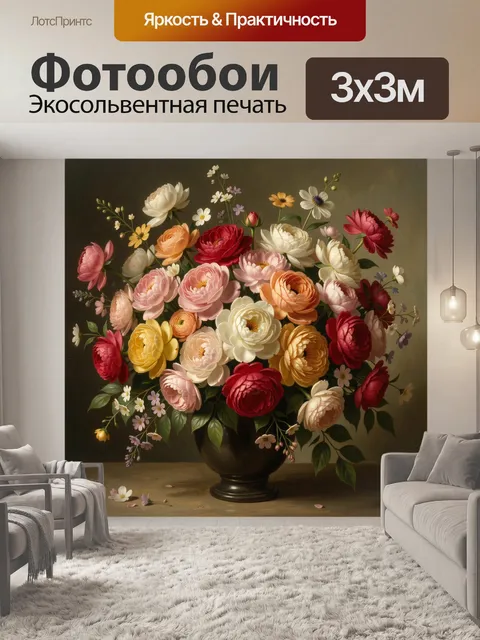 Фотообои Пышный букет ранункулюсов в вазе