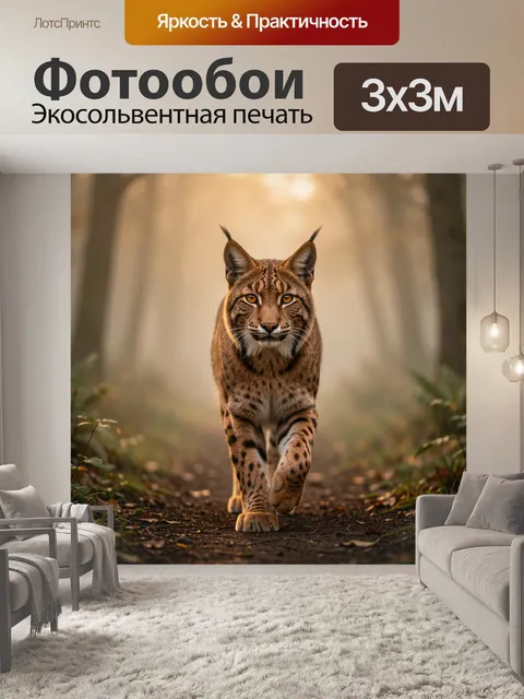 Фотообои Рысь в лесной чаще