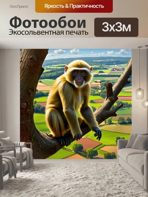 Фотообои величественная обезьяна с длинными волосами стоит на ветке дерева, глядя на окружающий мир с высоты