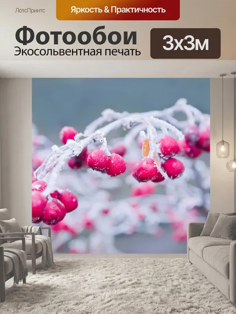 Фотообои Красные ягоды зимой