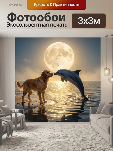 Фотообои Собака и дельфин у моря
