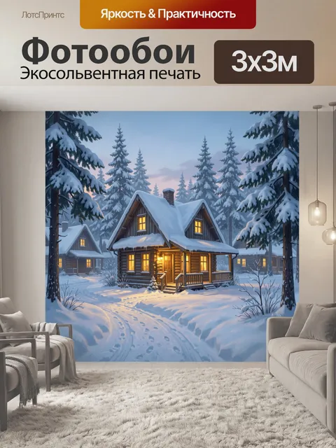 Фотообои Зимний домик в лесу