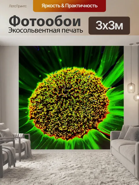 Фотообои светящийся зеленый подсолнух