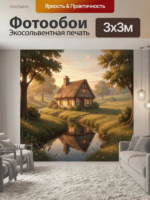 Фотообои Уютный домик у ручья