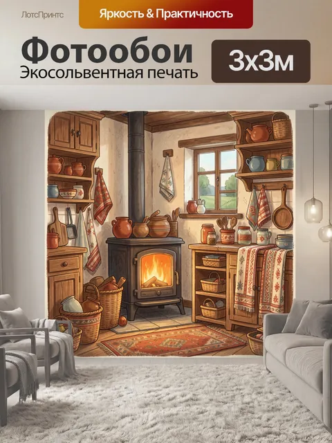 Фотообои Уютная деревенская кухня с печью