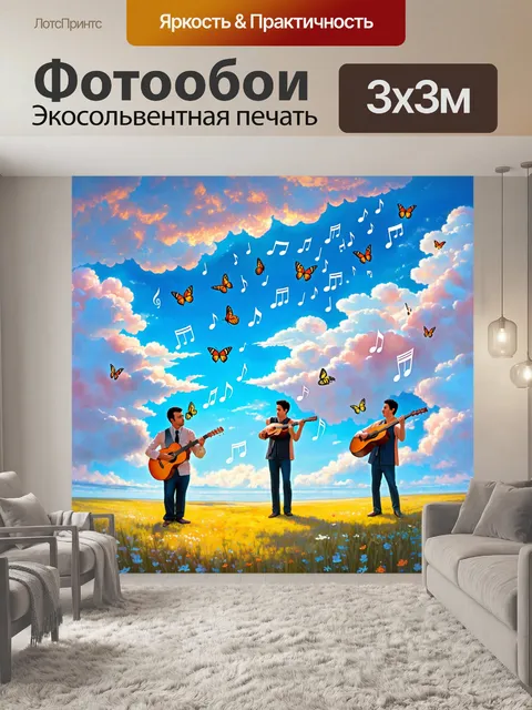 Фотообои мечтательный пейзаж с плавающими музыкантами