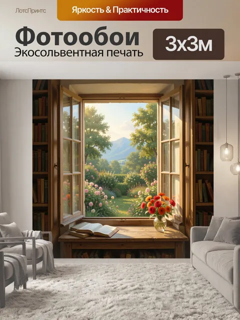 Фотообои Уютный вид на сад и горы