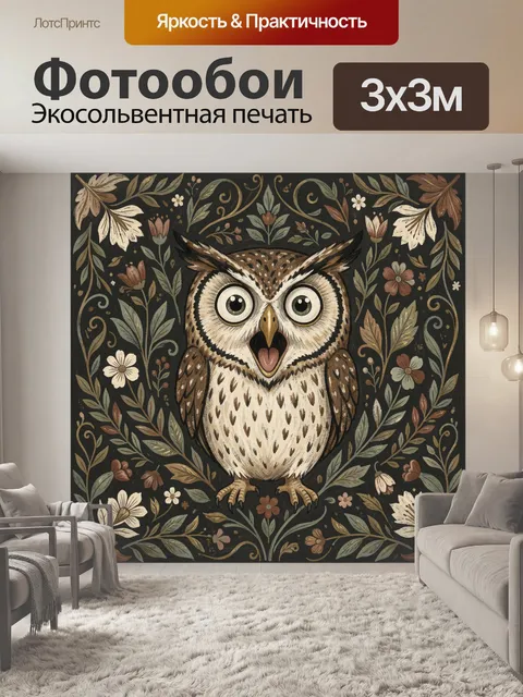 Фотообои Сова в цветочном орнаменте