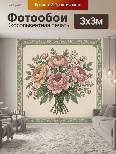 Фотообои Букет розовых пионов в обрамлении