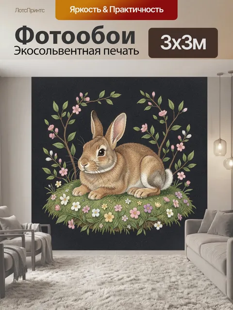 Фотообои Кролик на цветочной лужайке
