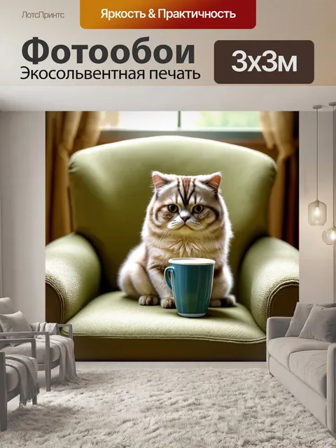 Фотообои промт: "шотландская вислоухая кошка