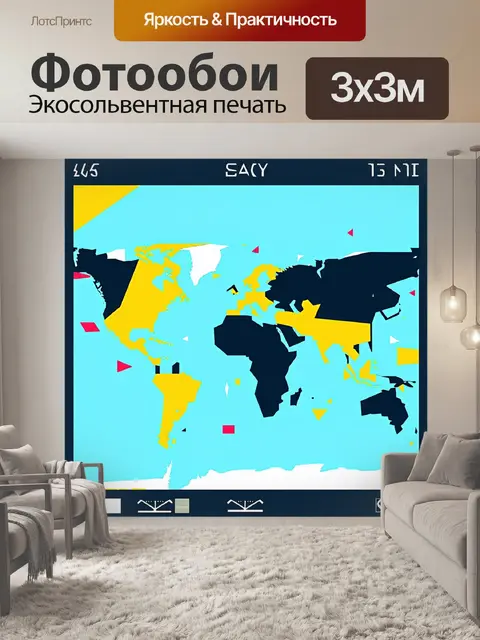 Фотообои модернистская карта земли в абстрактном стиле, с яркими геометрическими формами и нестандартными цветами