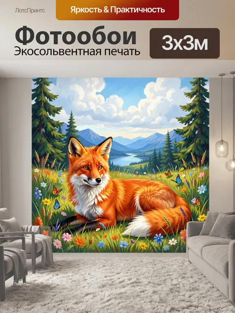 Фотообои Лиса в цветочном лугу