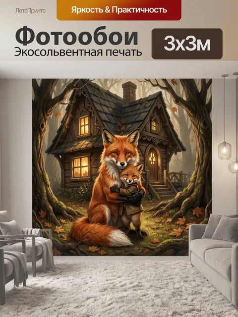 Фотообои Лисы у лесного домика