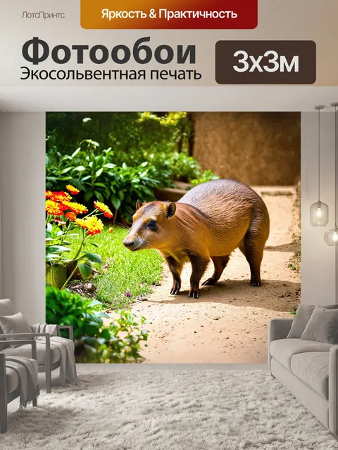 Фотообои капибара исследует зоопарк